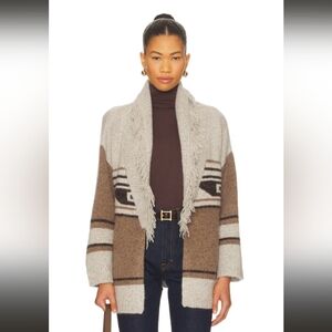 NWT Autumn Cashmere Southwest Fringe Brownie/Neutral Long Cardigan Size Small